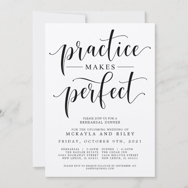 Invitación La práctica hace que la cena Boda perfecta entre (Anverso)