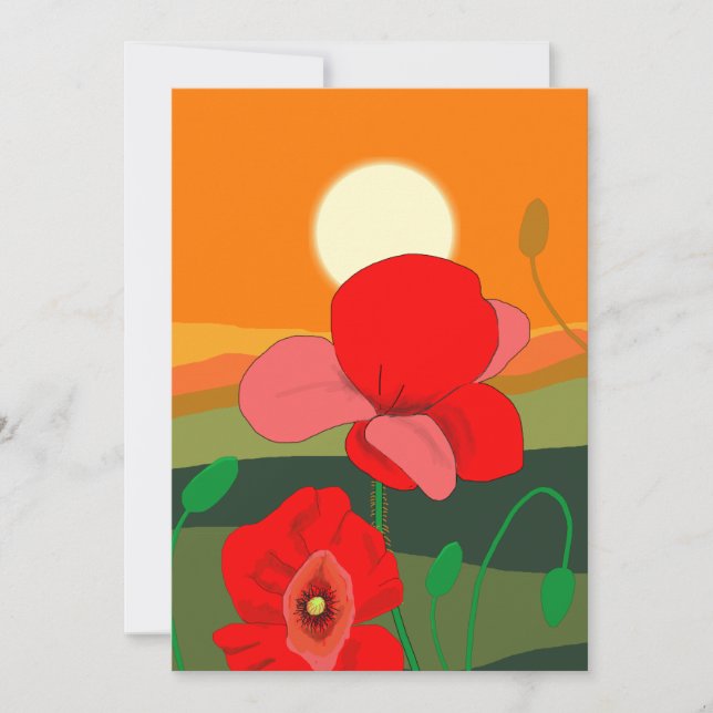 Invitación La pradera de amapola al atardecer (Anverso)