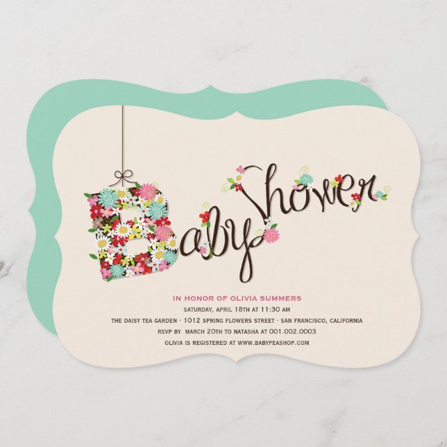 Invitación La primavera caprichosa de B florece Baby Shower (Anverso / Reverso)