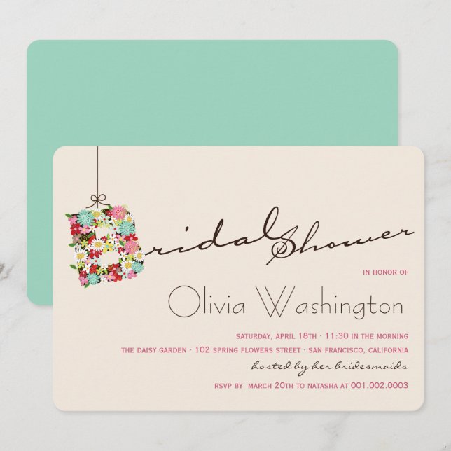 Invitación La primavera caprichosa de B florece la ducha (Anverso / Reverso)