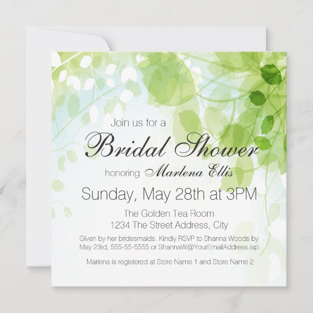 Invitación La primavera deja agua de la ducha de novia (Anverso)