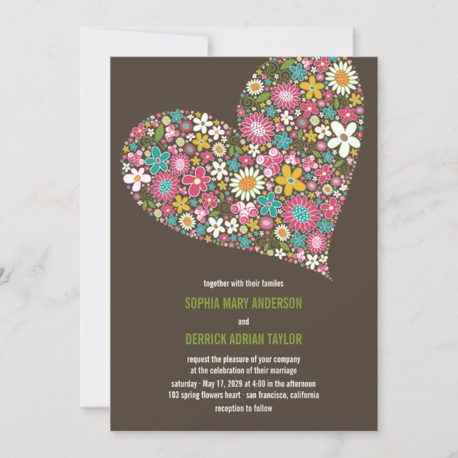 Invitación La primavera rosada florece el corazón que la boda (Anverso)
