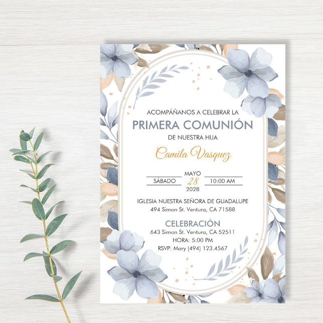Invitación La primera comunión de las flores azules en la cat (Subido por el creador)