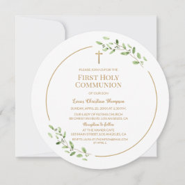 Invitación La primera comunión de las hojas de acuarela cruza