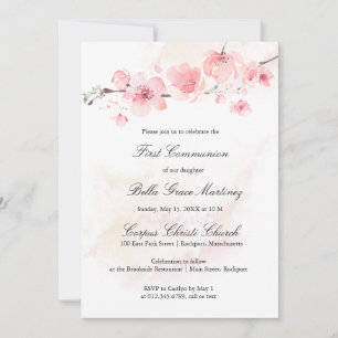 Invitación La primera comunión sagrada de cerezos rosados