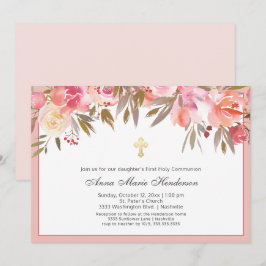 Invitación La primera comunión sagrada de la Cruz de Oro Flor