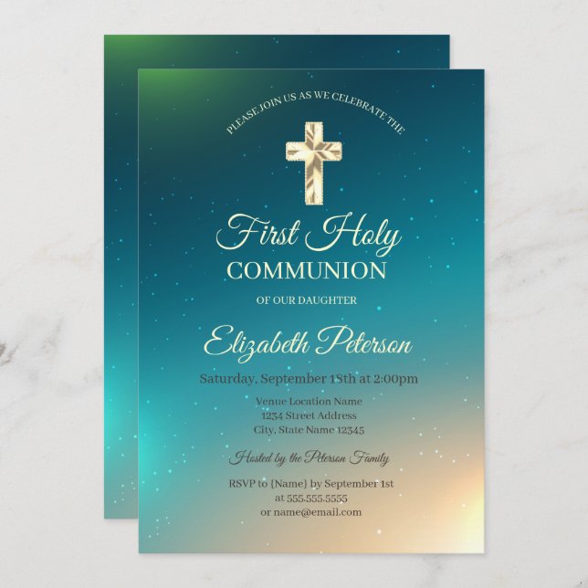 Invitación La primera comunión sagrada de la Cruz del Oro (Anverso / Reverso)