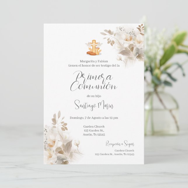 Invitación La Primera Comunión Sagrada De La Española (Anverso de pie)