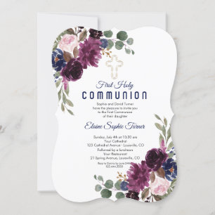 Invitación La primera comunión sagrada de las rosas blancas b