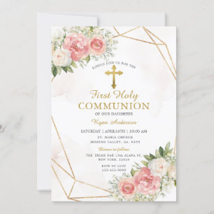 Invitación La primera comunión sagrada de las rosas rosadas g