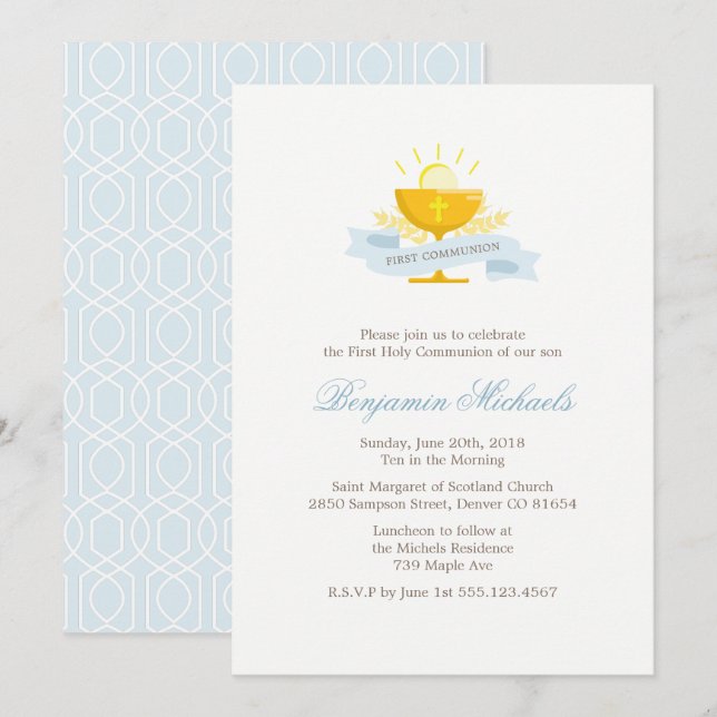 Invitación La primera comunión sagrada de los chicos (Anverso / Reverso)