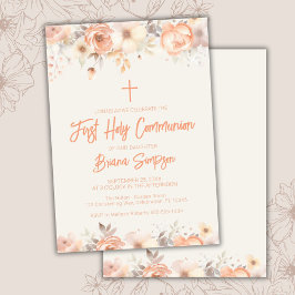 Invitación La primera comunión sagrada de Peach Beige Ivory F