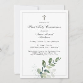 Invitación La primera comunión sagrada moderna Eucalyptus Gre
