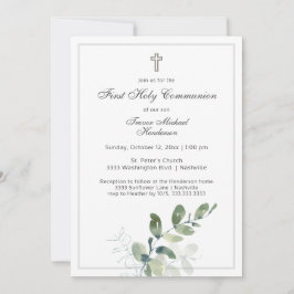 Invitación La primera comunión sagrada moderna Eucalyptus Gre