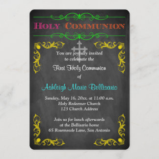 Invitación La primera comunión santa de la pizarra de neón