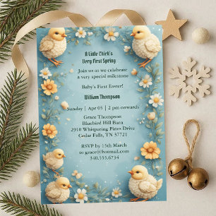 Invitación La primera Pascua del bebé Pastel verde Pollito de