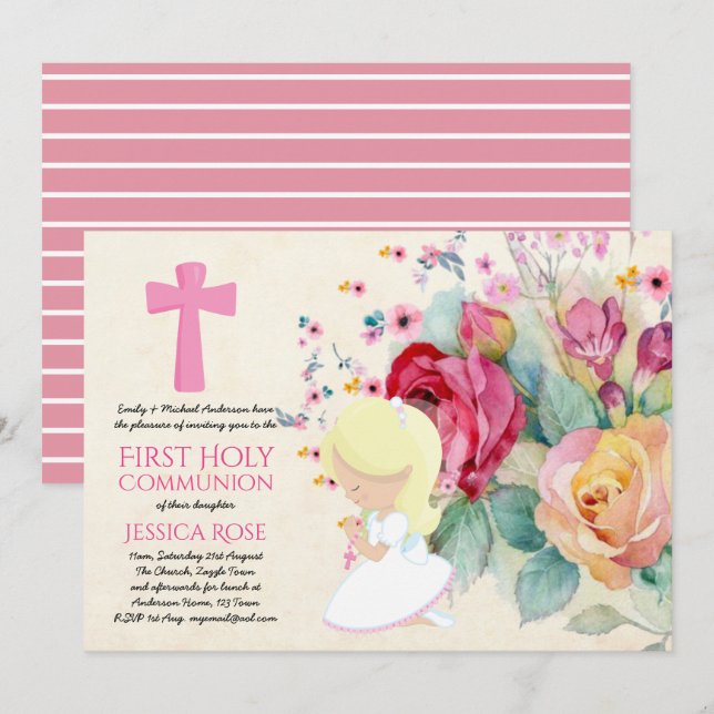 Invitación La Primera Santa Comunión más bella invita a las f (Anverso / Reverso)