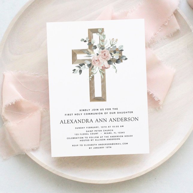 Invitación La primera vegetación rosa de la comunión de la de (Subido por el creador)