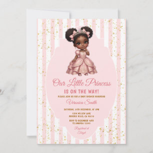 Invitación La princesa afro viene en camino Corona rosa para 