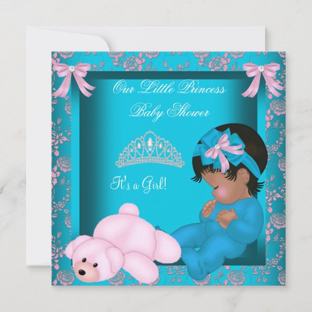 Invitación La princesa afroamericana Baby Shower rosa Verde a (Anverso)