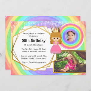 Invitación La princesa arcoiris tiara 3 cumpleaños de chicas 