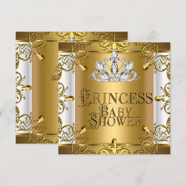Invitación La princesa Baby Shower Chica Gold White (Anverso / Reverso)