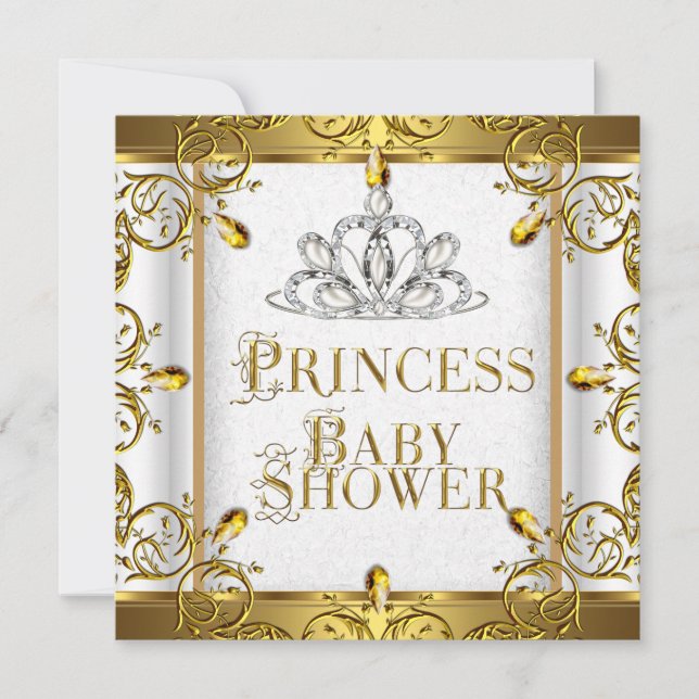 Invitación La princesa Baby Shower Chica Gold White Tiara (Anverso)