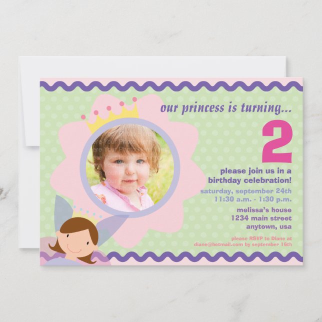 Invitación La princesa con el fiesta de encargo de la foto (Anverso)