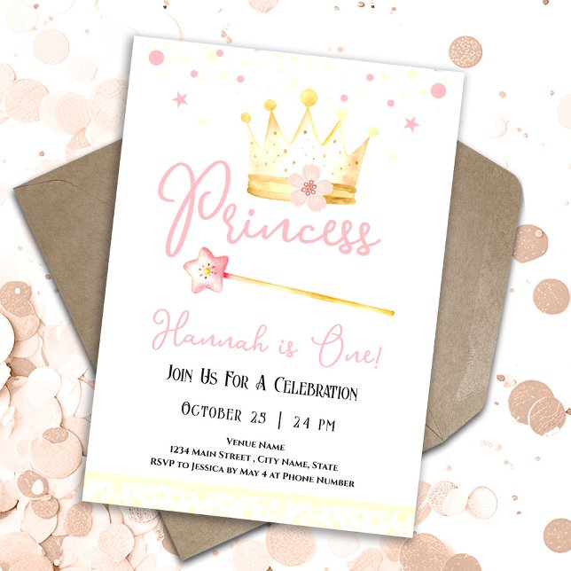 Invitación La Princesa Corona Rosa Primer Chica Cumpleaños (Subido por el creador)