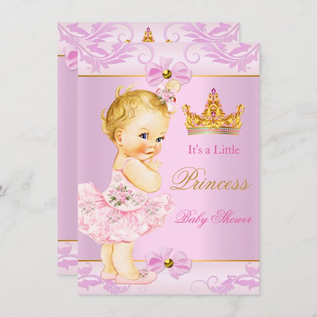 Invitación La princesa de Baby Shower Tiara Cute Chica (Anverso / Reverso)