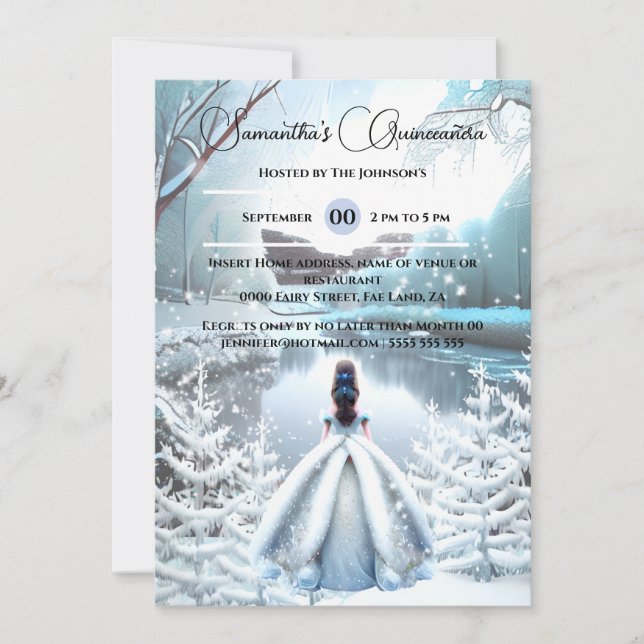 Invitación La princesa de invierno bosque de nieve de Quincea (Anverso)
