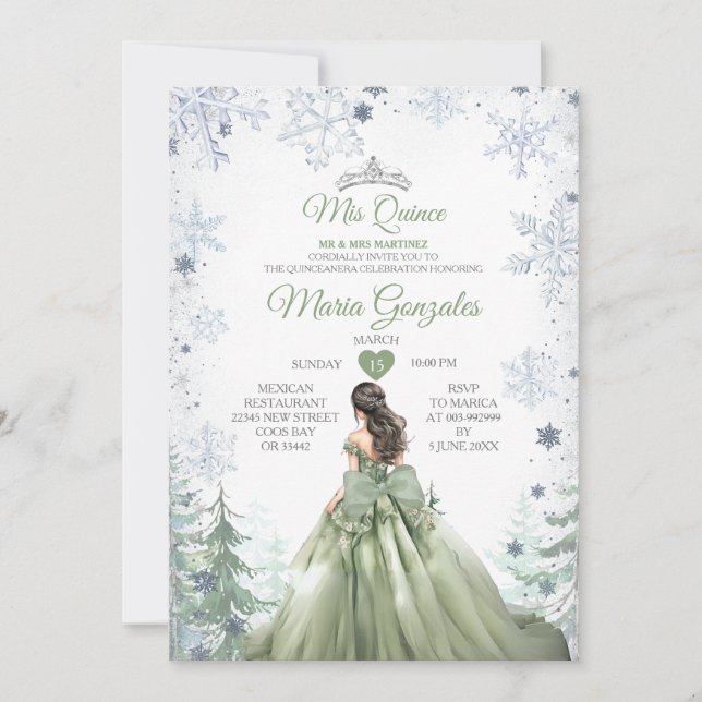 Invitación La princesa de invierno de Sage Green Forest (Anverso)