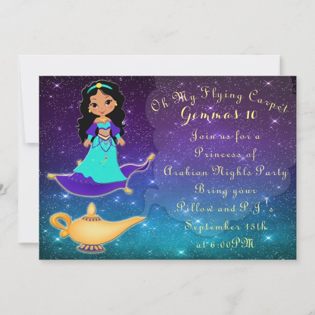 Invitación La princesa de la fiesta de pijamas de las noches (Anverso)
