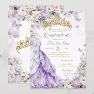 Invitación La princesa de las mariposas de lavanda y oro Quin