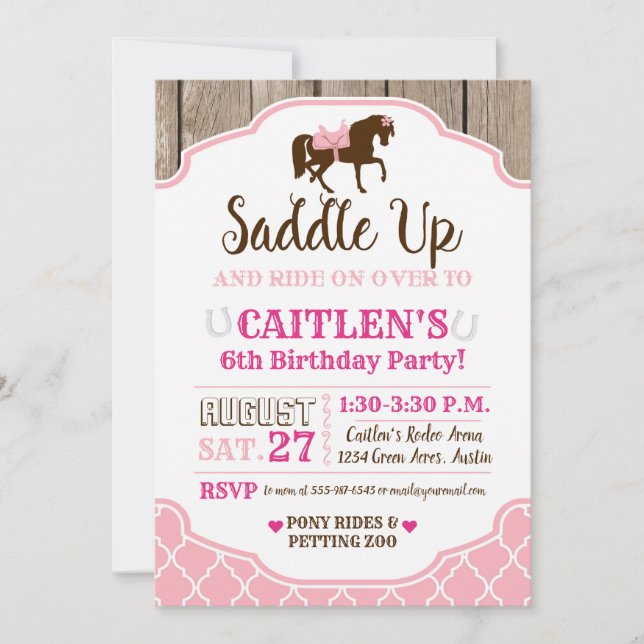 Invitación La princesa de las vacas Saddle Up Pony Birday (Anverso)