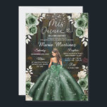 Invitación La princesa de los bosques encantados con el verde<br><div class="desc">EDITABLE Verde Esmeralda encantado Princesa Forestal Mis Quince Invitación Flores Verdes Esmeraldas y Blancas Vestido Chica Quinceanera Invitación Quinceanera 15 Anos,  16 cumpleaños</div>