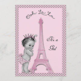 Invitación La Princesa Eiffel Tower Polka Dots Baby Shower