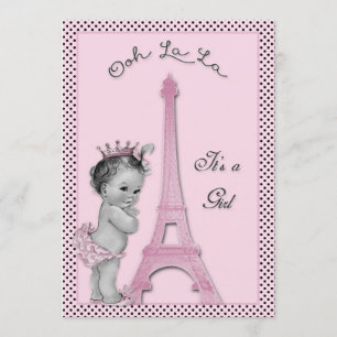 Invitación La Princesa Eiffel Tower Polka Dots Baby Shower