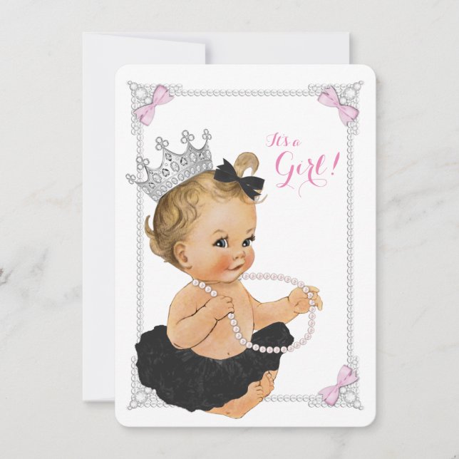Invitación La princesa elegante Ballerina Tutu Pearl Baby Sho (Anverso)
