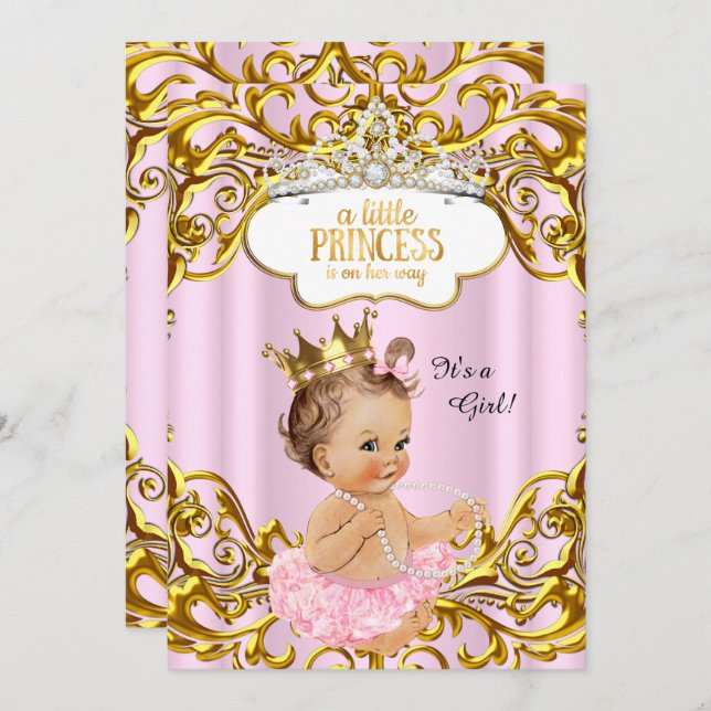 Invitación La princesa está de camino a Baby Shower Pink Brun (Anverso / Reverso)