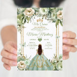 Invitación La princesa floral de marfil y verde sage Quinceañ<br><div class="desc">La Princesa Floral De Marfil Y Verde De Sage Quinceañera Invitación Mis Quince 15 Anos,  Mariposa De Cumpleaños 16.</div>