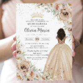 Invitación La princesa floral del champagne Beige Cream Quinc
