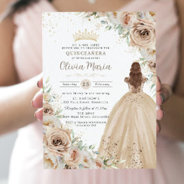 Invitación La princesa floral del champagne Beige Cream Quinc