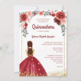 Invitación La princesa floral Purpurina de oro de Borgoña Qui
