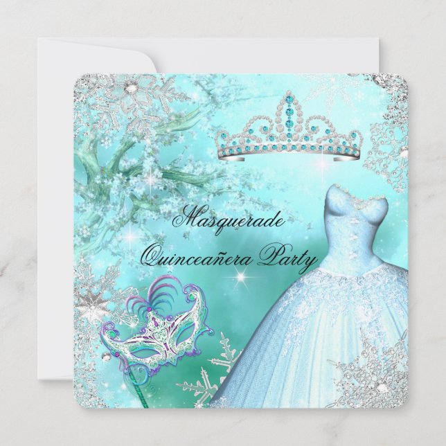 Invitación La princesa mágica Quinceanera Masquerade Verde az (Anverso)