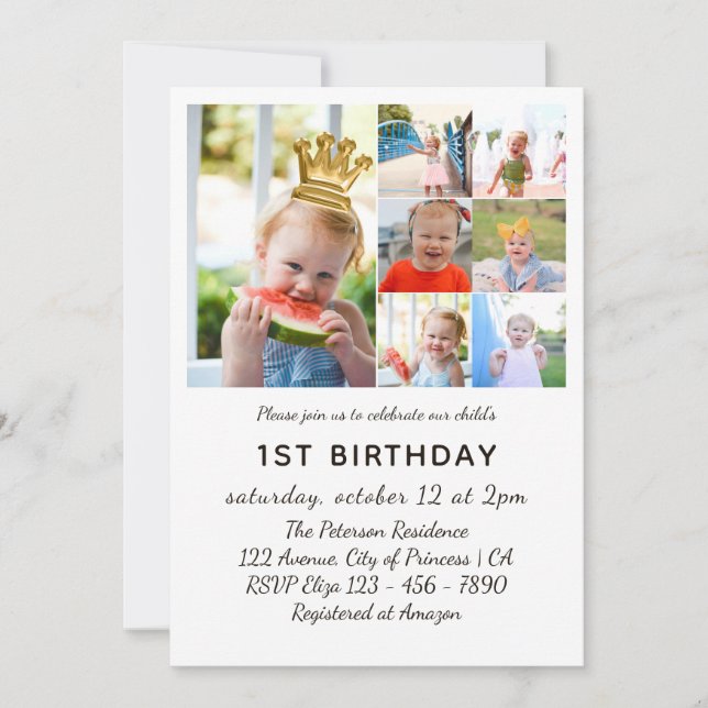 Invitación La Princesa Princesa Collage de Siete Fotos Primer (Anverso)