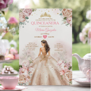 Invitación La Princesa Quinceañera Champagne y el Rosa Rubor