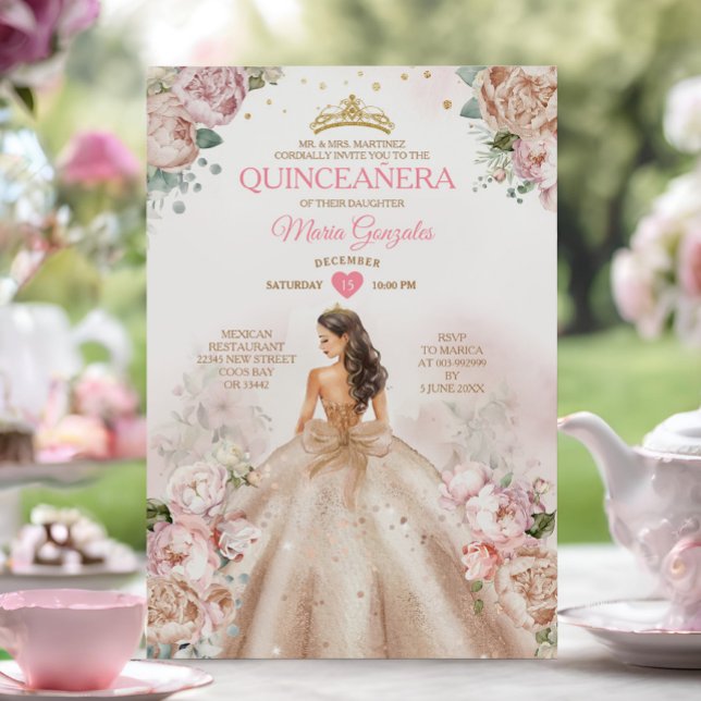 Invitación La Princesa Quinceañera Champagne y el Rosa Rubor (Subido por el creador)
