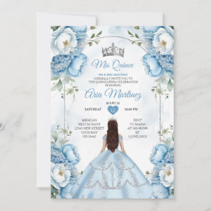 Invitación La Princesa Quiñceanera De Flora Blanca Y Azul Ele