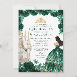 Invitación La princesa Quinceañera del oro verde esmeralda